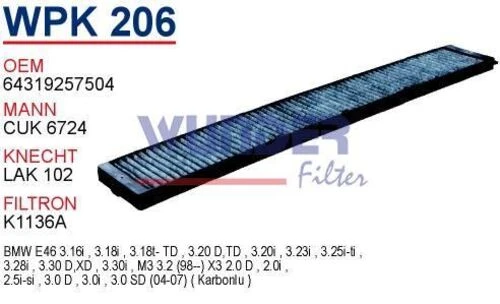Wunder WPK206 Polen Filtresi Bmw 3 Serie E46 (Karbonlu) ürün görseli 1
