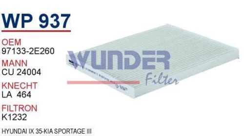 Wunder WP937 POLEN  FİLTRESİ - KİA SPORTAGE III-IV - HYUNDAİ İX 3 - 1