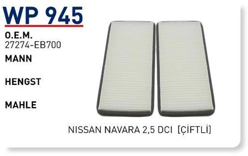 Wunder WP945 POLEN  FİLTRESİ - NİSSAN NAVARA 2,5 DCİ [ÇİFTLİ] ürün görseli 1