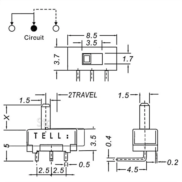3 Pin SPDT Mini On Off Switch 90° - 10 Adet - 4
