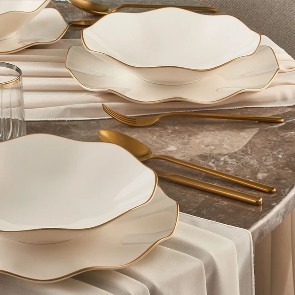 Güral Porselen Nesrin 24 Parça 6 Kişilik Bone Yemek Takımı Gold - 4