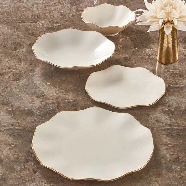 Güral Porselen Nesrin 24 Parça 6 Kişilik Bone Yemek Takımı Gold - 3