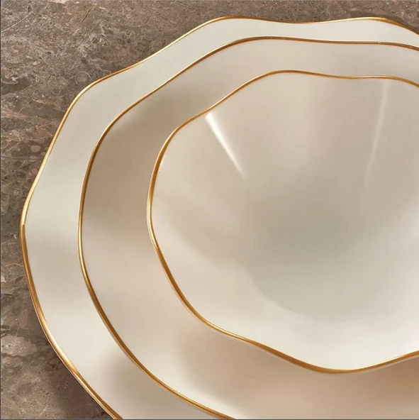 Güral Porselen Nesrin 24 Parça 6 Kişilik Bone Yemek Takımı Gold - 2
