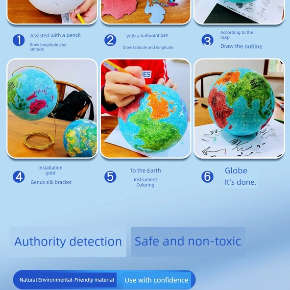 DIY Dünya Küresi Kiti - Beyaz 8cm Küre Seti - 11