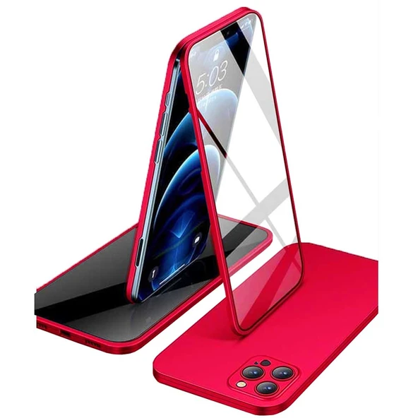 Apple iPhone 12 Pro Max Uyumlu 360 Derece Tam Kaplayan Cam Kapak Kılıf - Resim 5