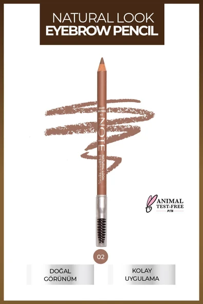 NOTE Natural Eyebrow Pencil Waterproof Çift Taraflı Suya Dayanıklı Kaş Kalemi 02 Light Brown - Açık Kahve
