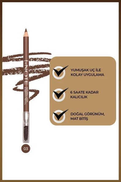 NOTE Natural Eyebrow Pencil Waterproof Çift Taraflı Suya Dayanıklı Kaş Kalemi 03 Brown - Kahve - 2