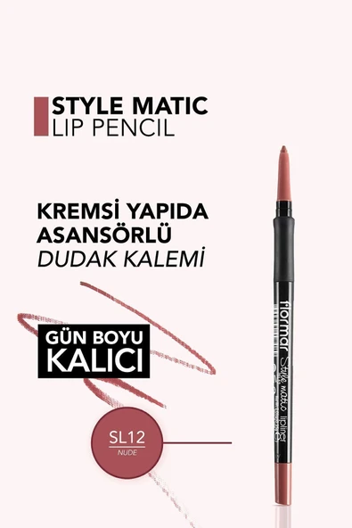 FLORMAR Suya Dayanıklı Asansörlü Dudak Kalemi (Nude) - Stylematic Lipliner - SL12 - 8690604497089 - 4