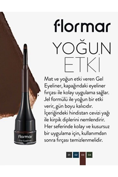 FLORMAR Mat Bitişli Jel Eyeliner | 2.2 G 003bole Brown - 4