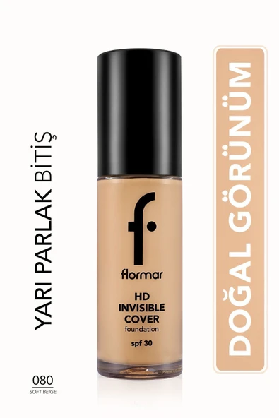 FLORMAR Doğal Bitişli Fondöten- Invisible Cover Hd Fdt. - 080 Soft Beige - 8682536059091