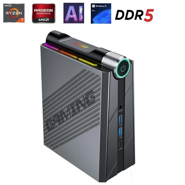 NiPoGi AM08 PRO Ryzen 7 8845HS PRO Al 16GB DDR5 512GB SSD WiFi6BT 5.2 WIN11 Yapay Zekalı Mini PC
