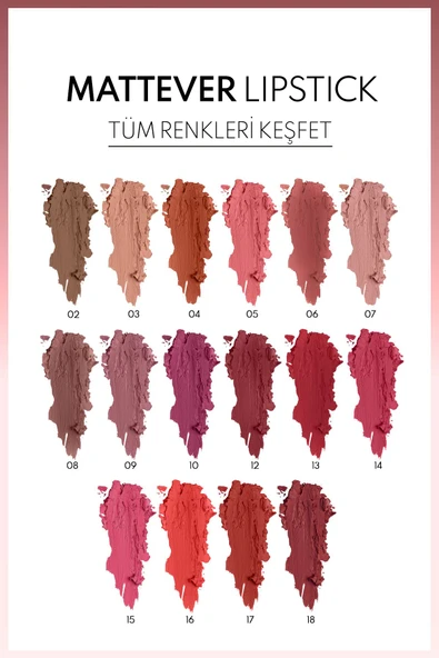 NOTE Mattever Lipstick Yarı Mat Saten Bitişli Ruj 18 Heartbeat Red - Kızıl Kahverengi - Resim 3