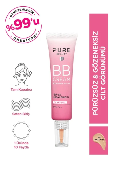 PURE BEAUTY BB Krem Spf50 Pa+++ Ivory 30 ml Ton Eşitleyici Koruyucu Güneş Kremi - 1