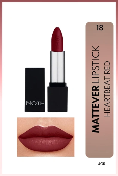 NOTE Mattever Lipstick Yarı Mat Saten Bitişli Ruj 18 Heartbeat Red - Kızıl Kahverengi ürün görseli