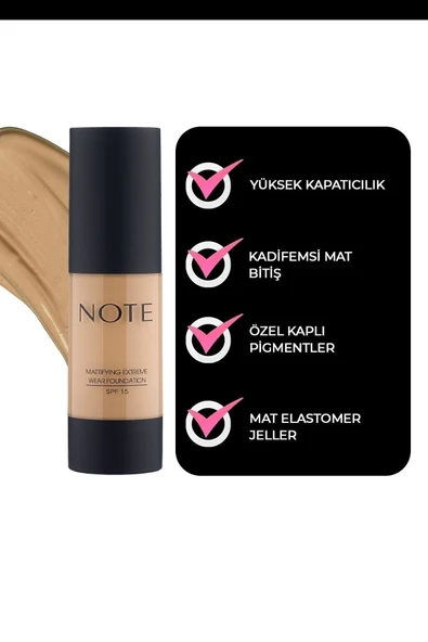 NOTE Mattifying Extreme Wear Spf 15 Yoğun Kapatıcı Mat Bitişli Fondöten - 125 Beige Ivory - 3
