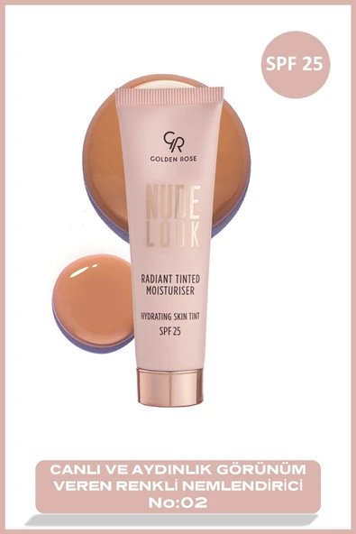 GOLDEN ROSE Nude Look Radiant Tinted Moisturiser No: 02 Medium Tint - Renkli Nemlendirici Spf 25