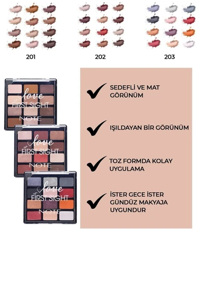 NOTE Love At First Sight Eyeshadow Mat Ve Işıltılı Toz Göz Far Paleti - 202 Instant Lovers - 2