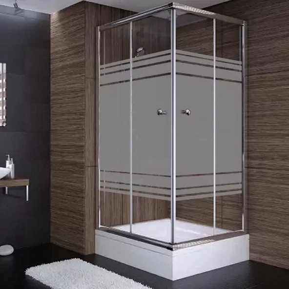 Sırduş 100x100x180 Kare Parlak Profil 06 Kumlu Cam Duş Kabini