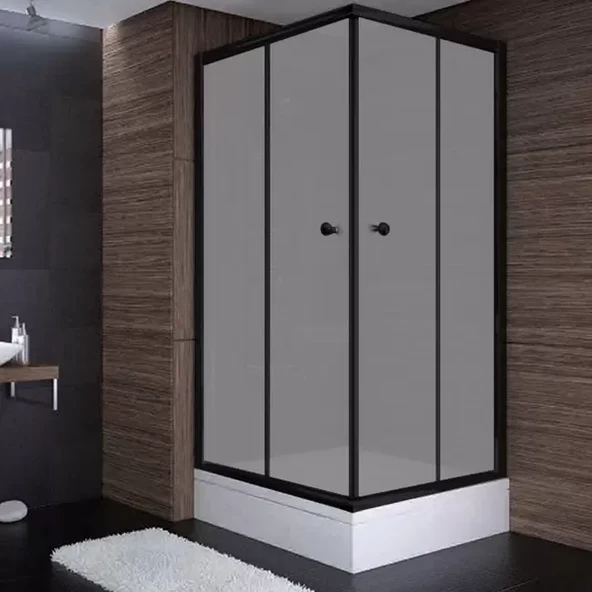 120x80x180 Dikdörtgen Siyah Profil Komple Kumlu Cam Duş Kabini