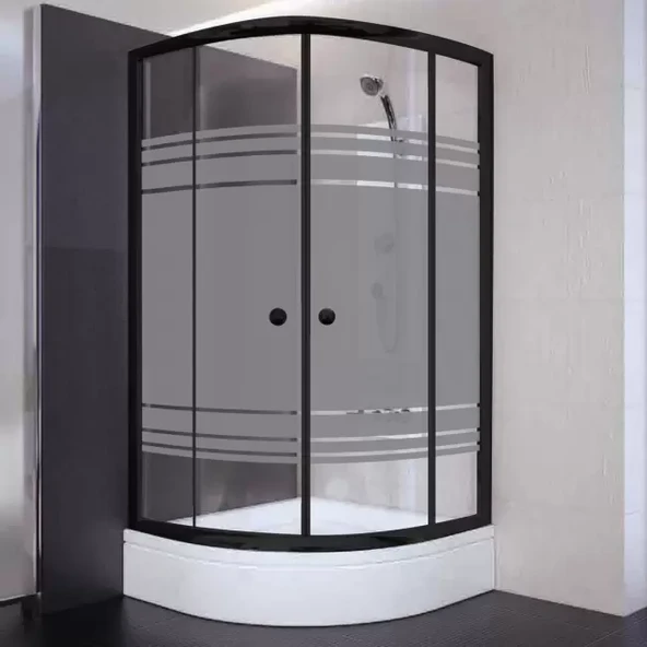 Sırduş 80x80x180 Oval Siyah Profil Komple Kumlu Cam Duş Kabini