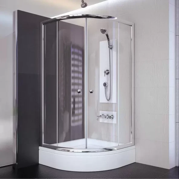 Sırduş 90x90x180 Oval Parlak Profil Şeffaf Cam Duş Kabini