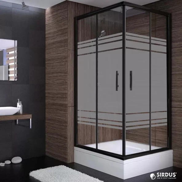 Sırduş 90x90x180 Kare Siyah Profil 06 Kumlu Cam Duş Kabini