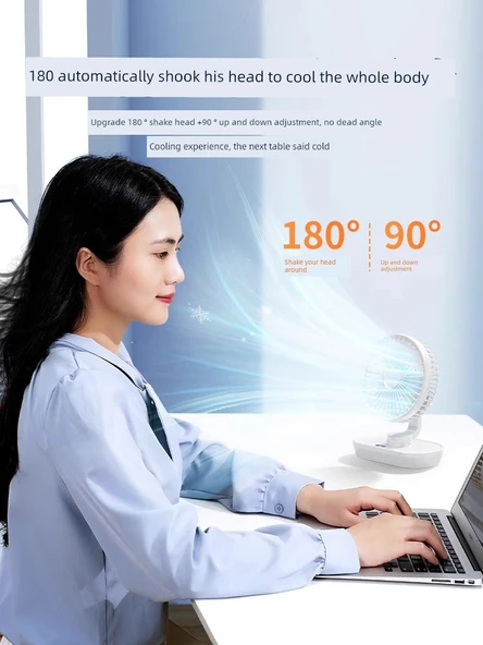 Masa Fanı - Buz Beyazı - 8000mAh - Sallanan Başlı - 2
