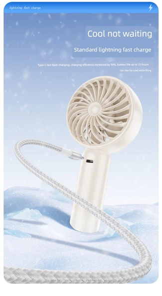 Yaz Pudrası Taşınabilir El Fanı - 3000mAh - 20 Saat Dayanıklılık - 8 m/s Hızlı Rüzgar - 12