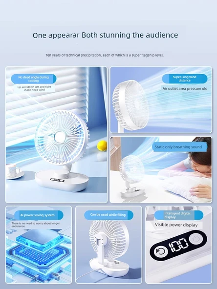 Masa Fanı - İskandinav Mavisi - 5000mAh - Şarjlı - 3
