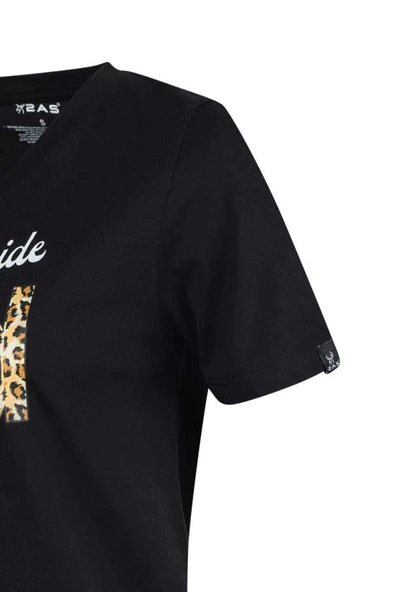 2AS ALONE BASKILI V YAKA KADIN T-SHİRT 410 - 7