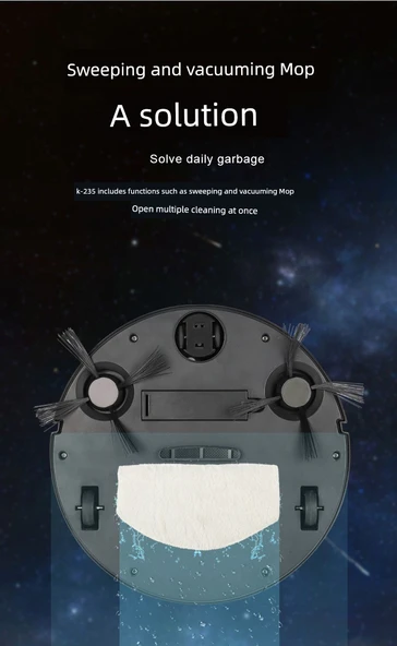 4'ü 1 Arada Süpürge Robotu - Siyah - K250 - 22x22x6.5 - Resim 8