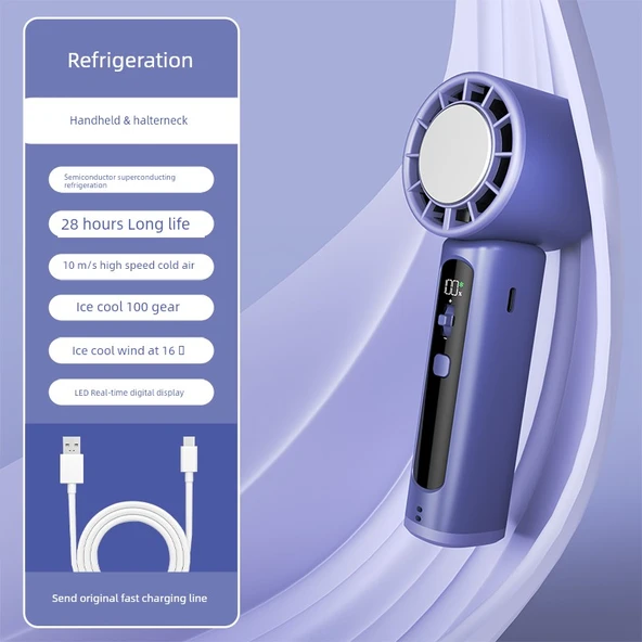Taşınabilir Katlanabilir Soğutucu Fan - Buz Mavisi - 8000mAh - LED Ekran