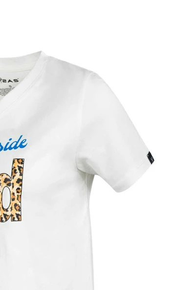 2AS ALONE BASKILI V YAKA KADIN T-SHİRT 410 - 3