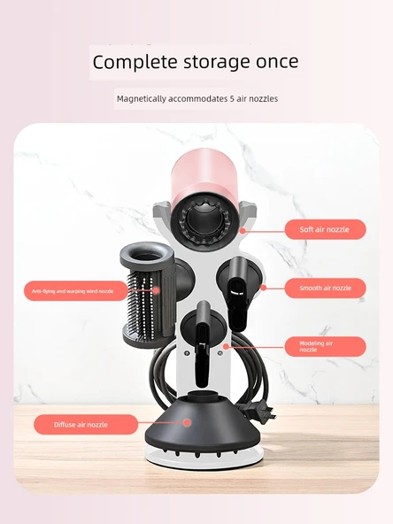 Dyson HD16 Masaüstü Deliksiz Saç Kurutma Makinesi Askısı - Günbatımı Pembe Toz - Yükseklik Artırımlı 5 Başlık - HD16/HD15/HD08 Uyumlu - 4