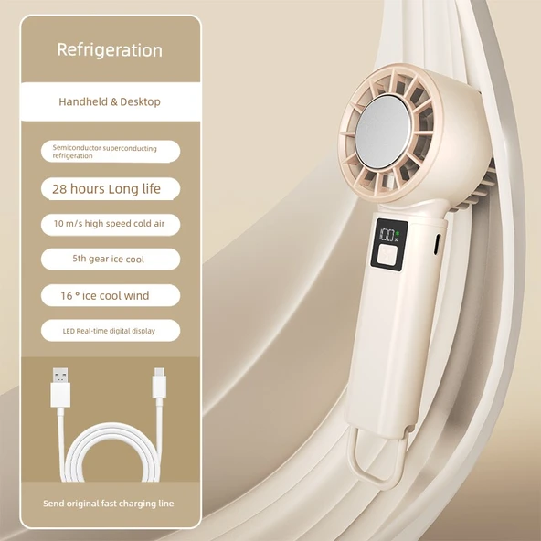 Taşınabilir Soğutucu Fan - Krema Beyaz - 6000mAh - LED Ekran