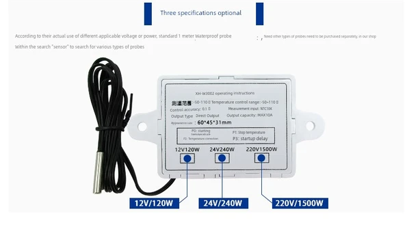 XH-W3002 Dijital Sıcaklık Kontrol Cihazı - 12V/120W - 11
