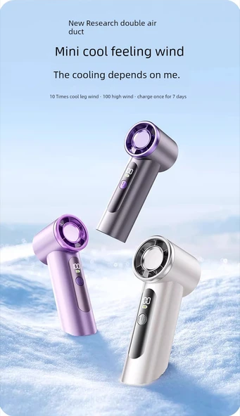 Taşınabilir USB Şarjlı El Fanı - Dyson Siyah - 6000mAh - Bilek İpi + Hızlı Şarj Kablosu - 10