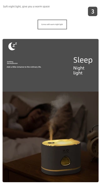 Sessiz Nemlendirici - Aromaterapi ve Gece Işığı - Siyah - Pil ile - 10