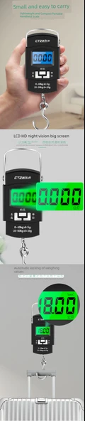 50kg Taşınabilir Elektronik Kanca Terazisi - Asker Yeşili - Blu-ray - 9