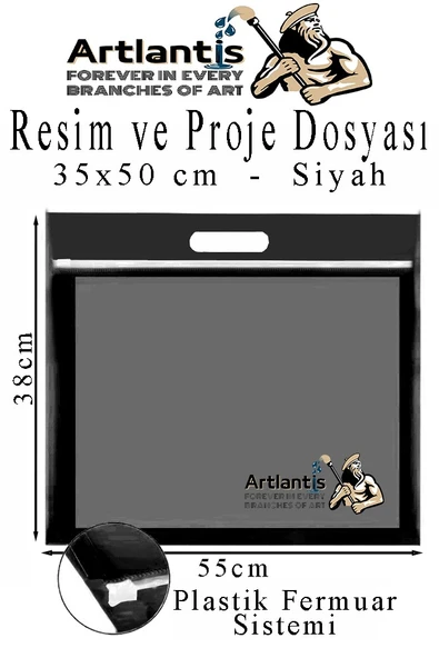 Plastik Fermuarlı Proje Dosyası 35x50 cm 1 Adet Tutmaçlı 38x55 cm Resim ve Proje Ödev Dosyası El Tutmalı - 3