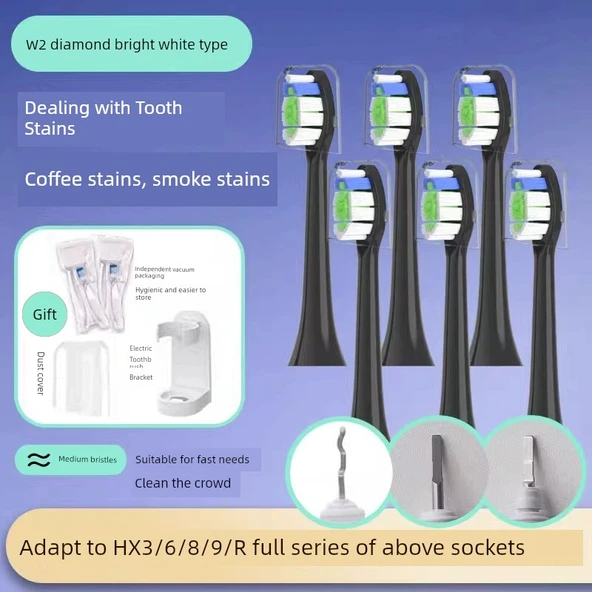 Elektrikli Diş Fırçası Başlığı - Siyah Elmas Tipi (6 Paket)