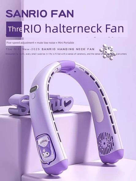 Halterneck Fan - Hello Kitty - 8000m Geliştirilmiş Versiyon - 10 Saat Pil Ömrü - 5. Vites - Buz Soğutma - 2