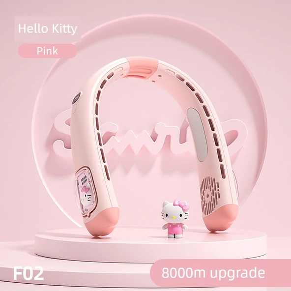 Halterneck Fan - Hello Kitty - 8000m Geliştirilmiş Versiyon - 10 Saat Pil Ömrü - 5. Vites - Buz Soğutma