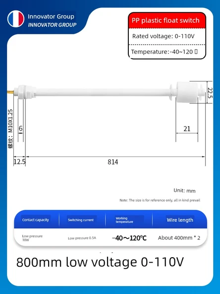 PP Plastik Anti-Korozyon Sıvı Seviye Float Anahtarı - 800mm 0~110V