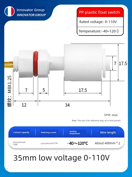 PP Plastik Anti-Korozyon Sıvı Seviye Float Anahtarı - 35mm 0~110V
