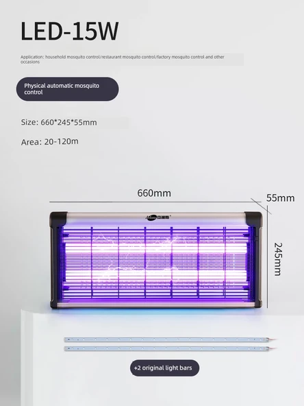 Elektrikli Şok Sivrisinek Öldürücü Lamba - LED-15W Mor Işık +2 Orijinal Işık Çubukları