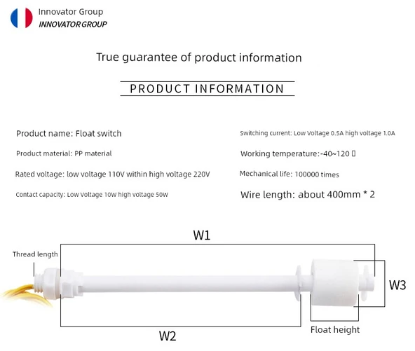 PP Plastik Anti-Korozyon Sıvı Seviye Float Anahtarı - 500mm 0~110V - 11