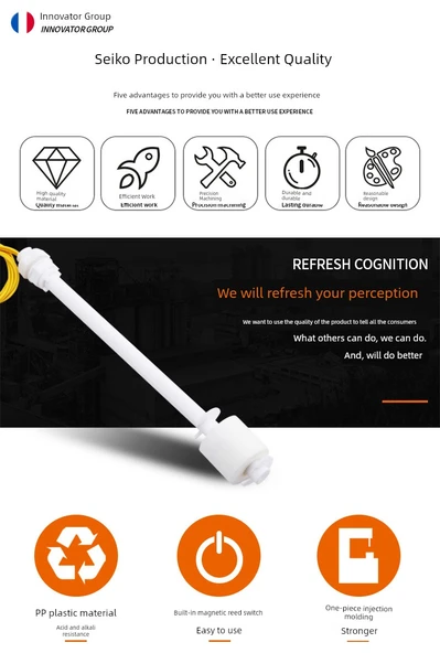 PP Plastik Anti-Korozyon Sıvı Seviye Float Anahtarı - 300mm 0~110V - 9