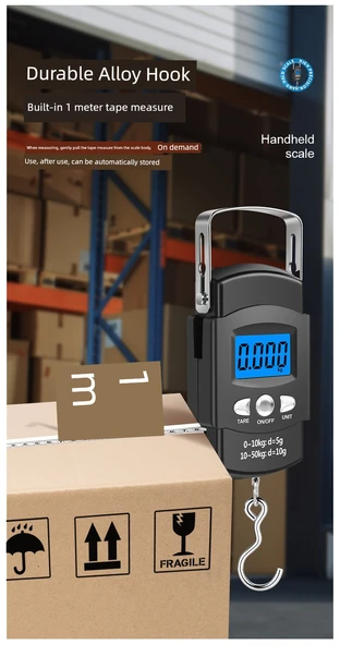 50kg Elektronik El Tartısı - 1 Metre Mezura - A09C Modeli - TYPE-C Şarjlı - 10