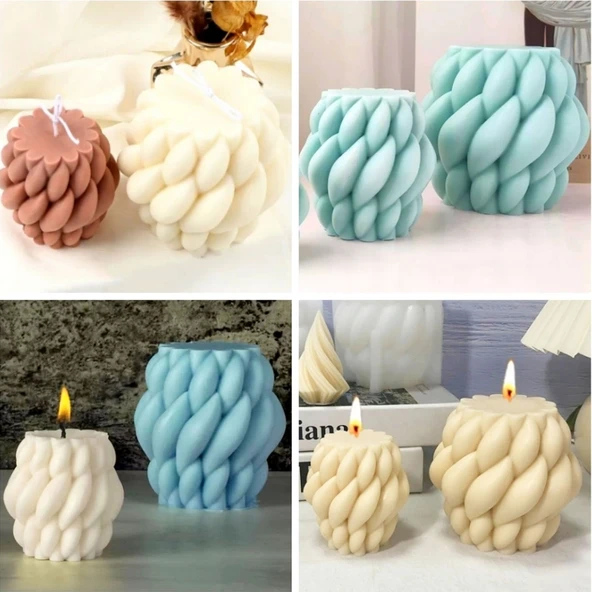 Silikon Mum Yağmur Damlası Şekilli Büyük Boy 3D Geometrik Kavisli Sütun Sabun Kalıbı - 2